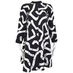 1980s Geoffrey Beene Blaack and White Abstract Print Cotton Dress