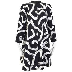1980s Geoffrey Beene Blaack and White Abstract Print Cotton Coat 4