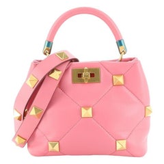 Valentino Roman Stud Top Handle Bag Quilted Leather Small