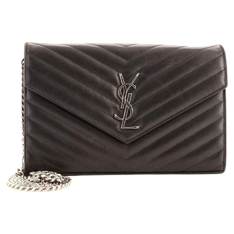 Saint Laurent Classic Monogram Wallet on Chain Matelasse Chevron Leather Medium