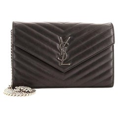 Saint Laurent Classic Monogram Wallet on Chain Matelasse Chevron Leather Medium