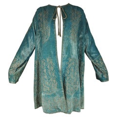 Mariano Fortuny Venice Labeled Blue Stenciled Velvet Evening Coat
