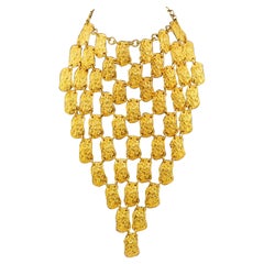 Pauline Trigère Gilt Metal Multi-Disc Cascade Bib Necklace