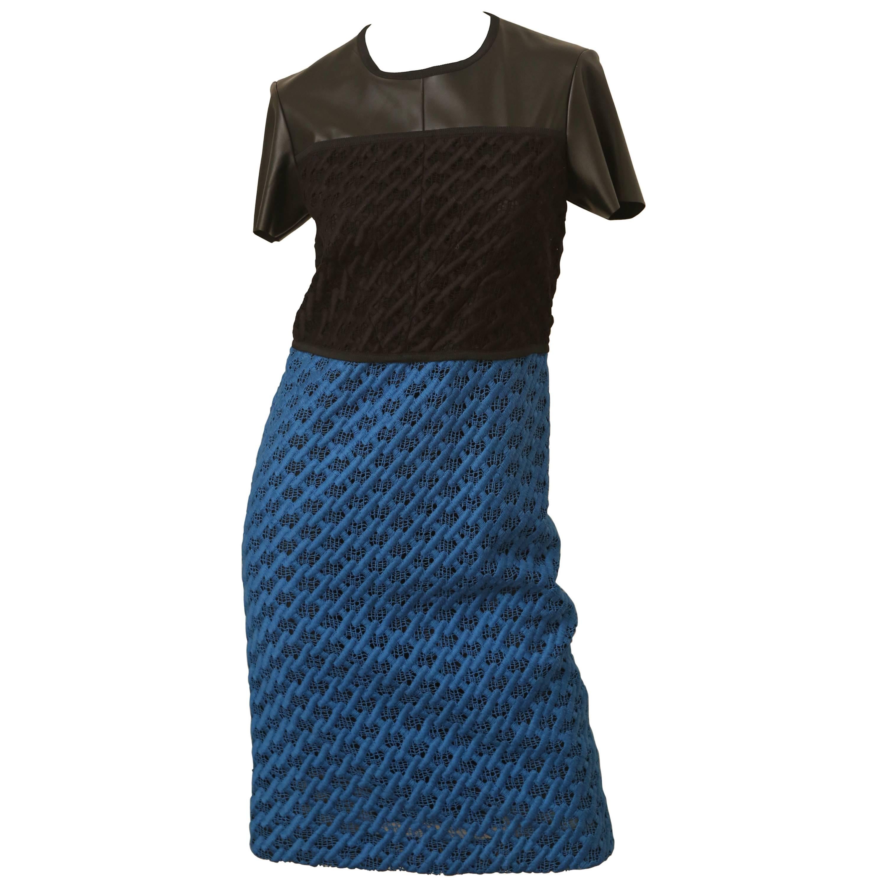 Derek Lam Black and Blue Short Sleeve Dress