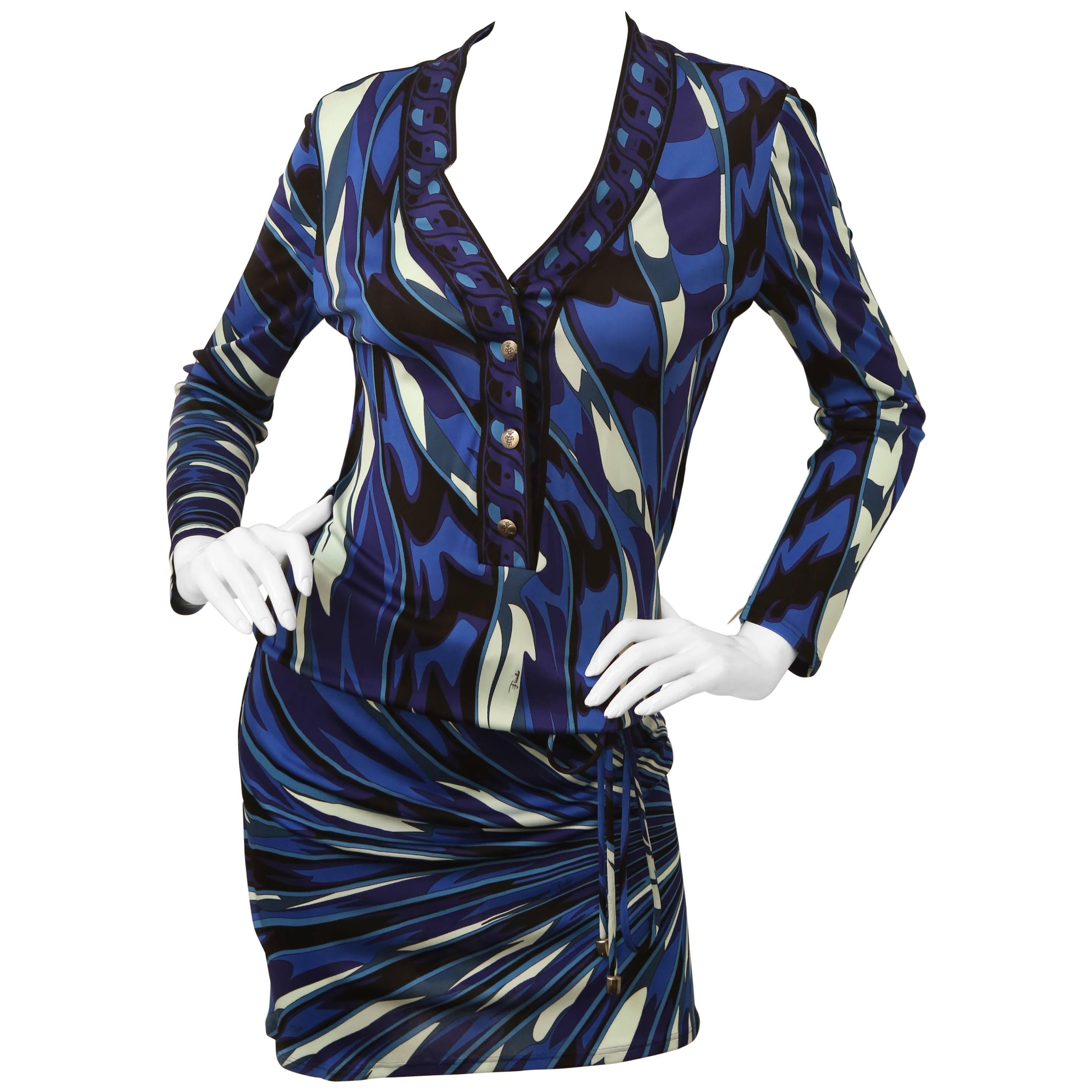 Emilio Pucci Blue/Multi Printed Dress With Cinched Drop Waist