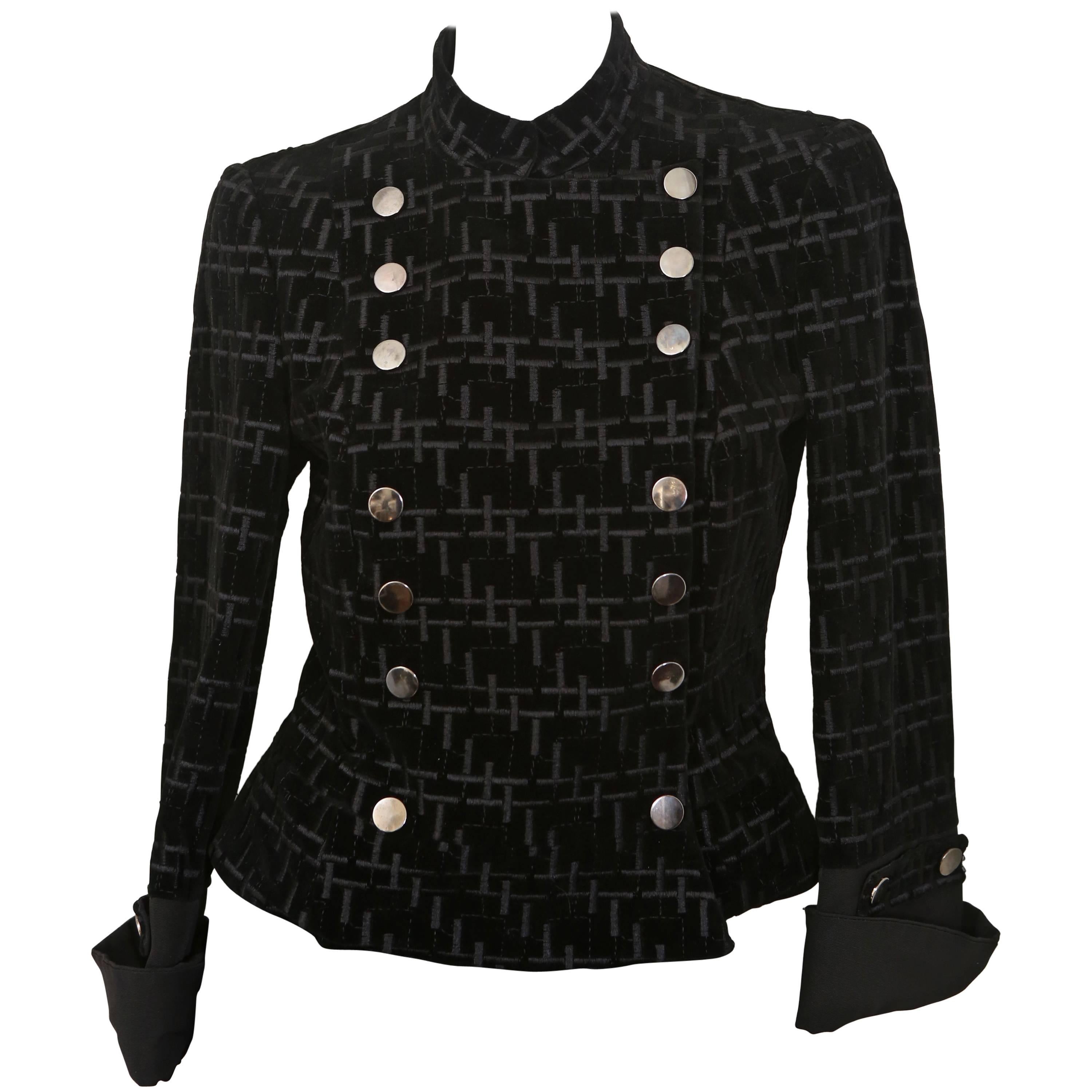 Giorgio Armani Black Patterned Jacket With Double Breasted Snaps 