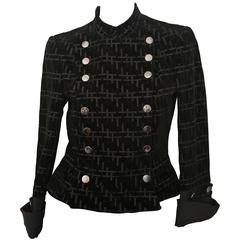 Giorgio Armani Black Patterned Jacket With Double Breasted Snaps 5