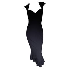 John Galliano Vintage 1998 Low Cut Little Black Cocktail Dress with Flounce Hem