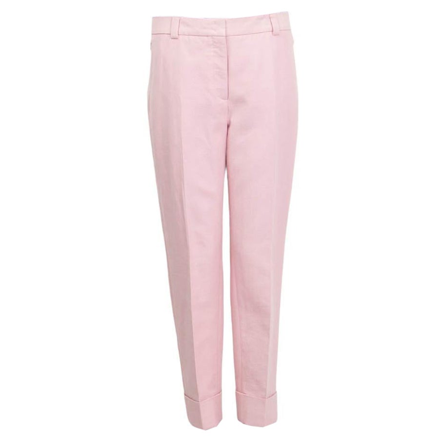 AKRIS pink cotton & silk 2021 CUFFED DOUBLE FACE Pants 38 M For Sale