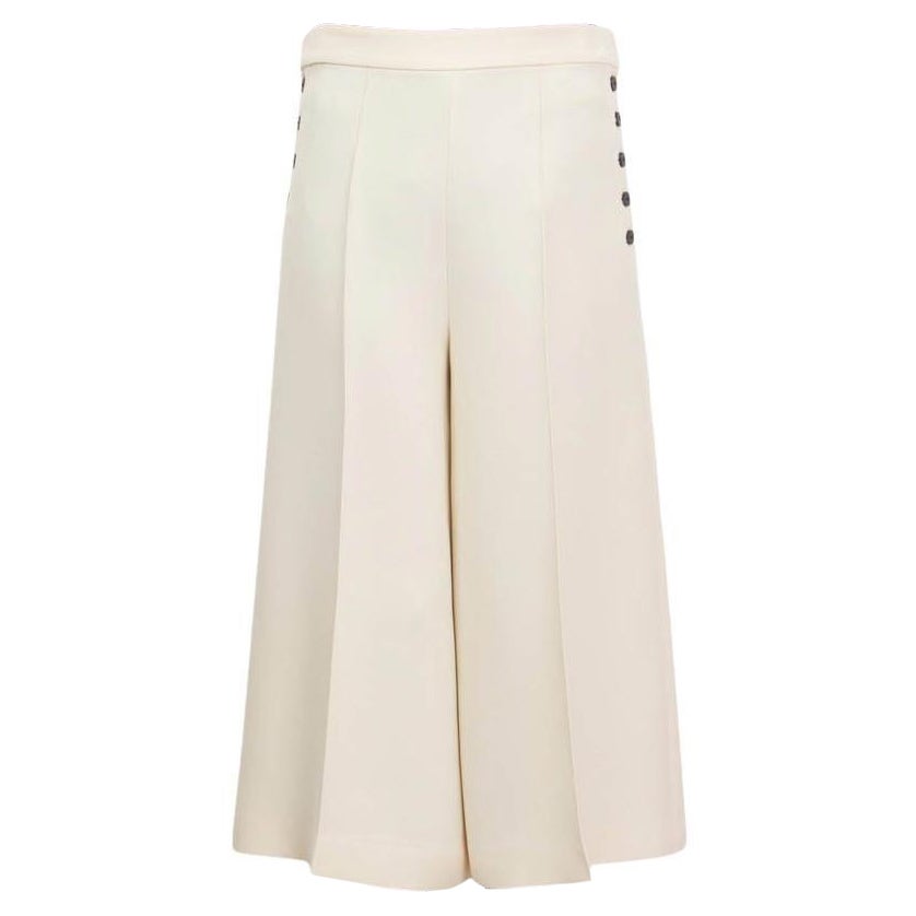 CHRISTIAN DIOR ivory wool & silk PLEATED WIDE CROPPED Pants 36 XS