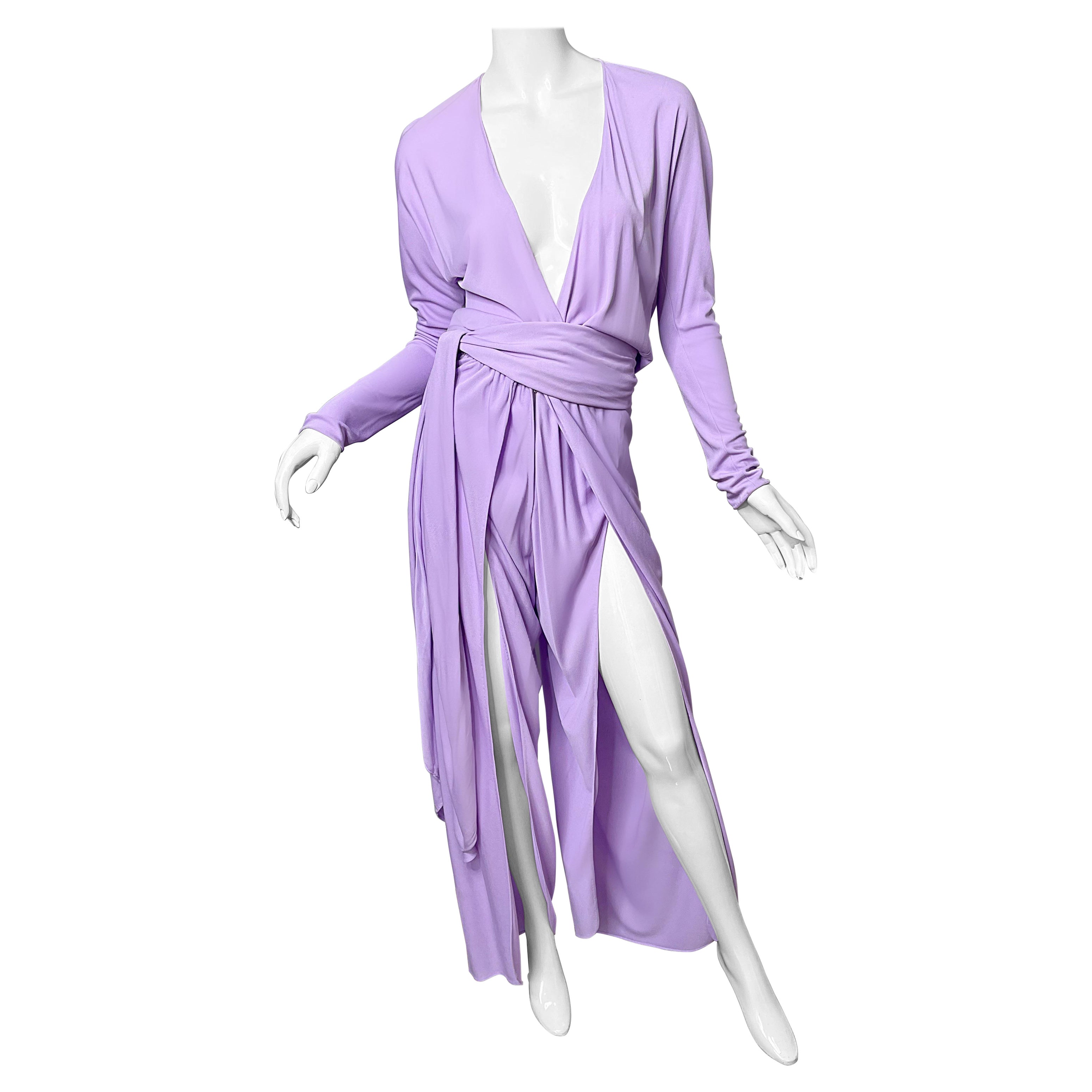 1970s Halston Jumpsuit Lilac Lavender Purple Silk Jersey w/ Sash 