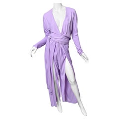 1970s Halston Jumpsuit Lilac Lavender Purple Silk Jersey w/ Sash Belt 70s