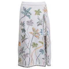 CHANEL white & multicolor cotton 2019 FLORAL EMBROIDERED MIDI Skirt 38 S