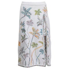 CHANEL white & multicolor cotton 2019 FLORAL EMBROIDERED MIDI Skirt 38 S