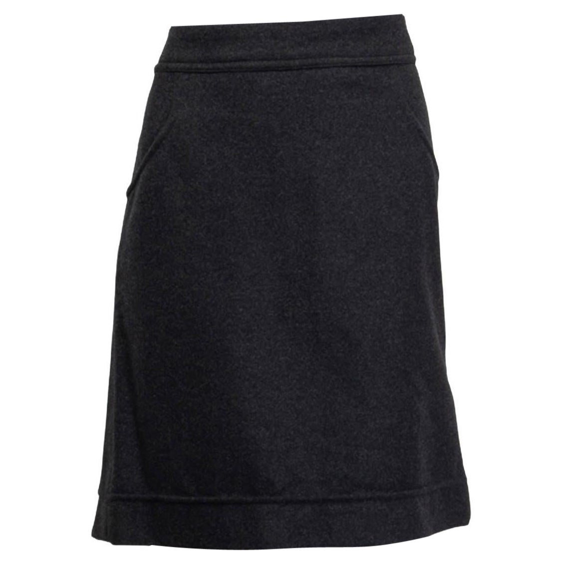 CHANEL dark grey wool & angora SIDE BUTTON Skirt 46 XL For Sale