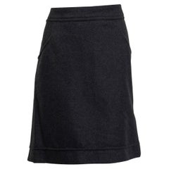 CHANEL dark grey wool & angora SIDE BUTTON Skirt 46 XL