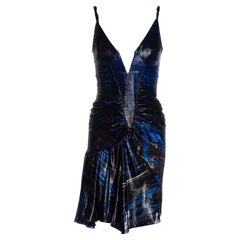 Roberto Cavalli electric blue silk lurex corseted evening mini dress, fw 2003