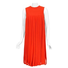 Vintage 1967 Pierre Cardin Documented Orange Wool Space-Age Mod Carwash Dress