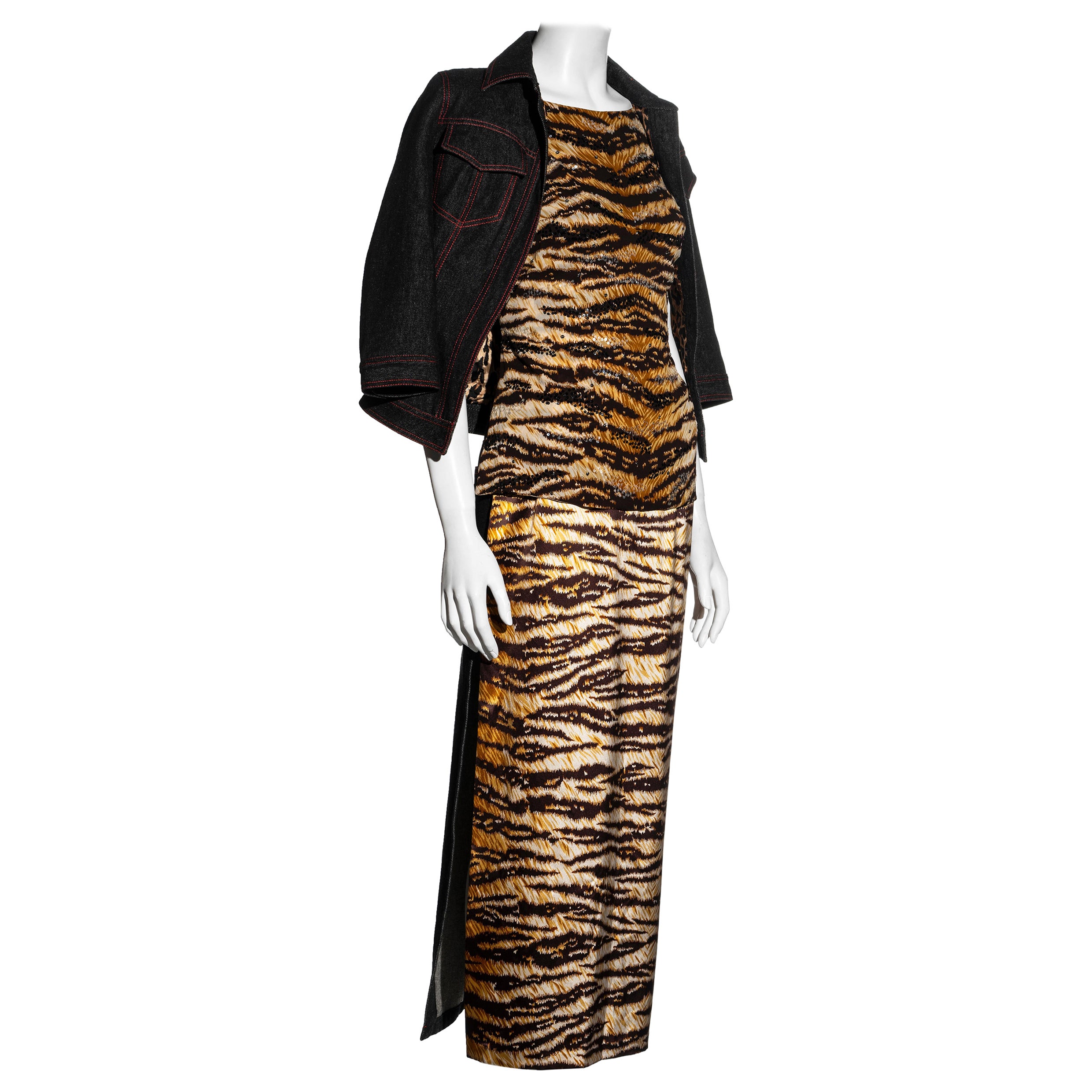 Dolce & Gabbana tiger print and denim 3-piece skirt suit, fw 1999
