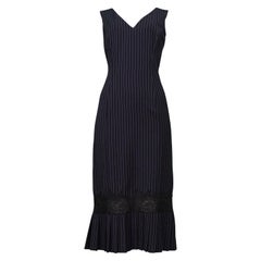 Vintage John Galliano Navy Pinstripe Dress With Lace Inset