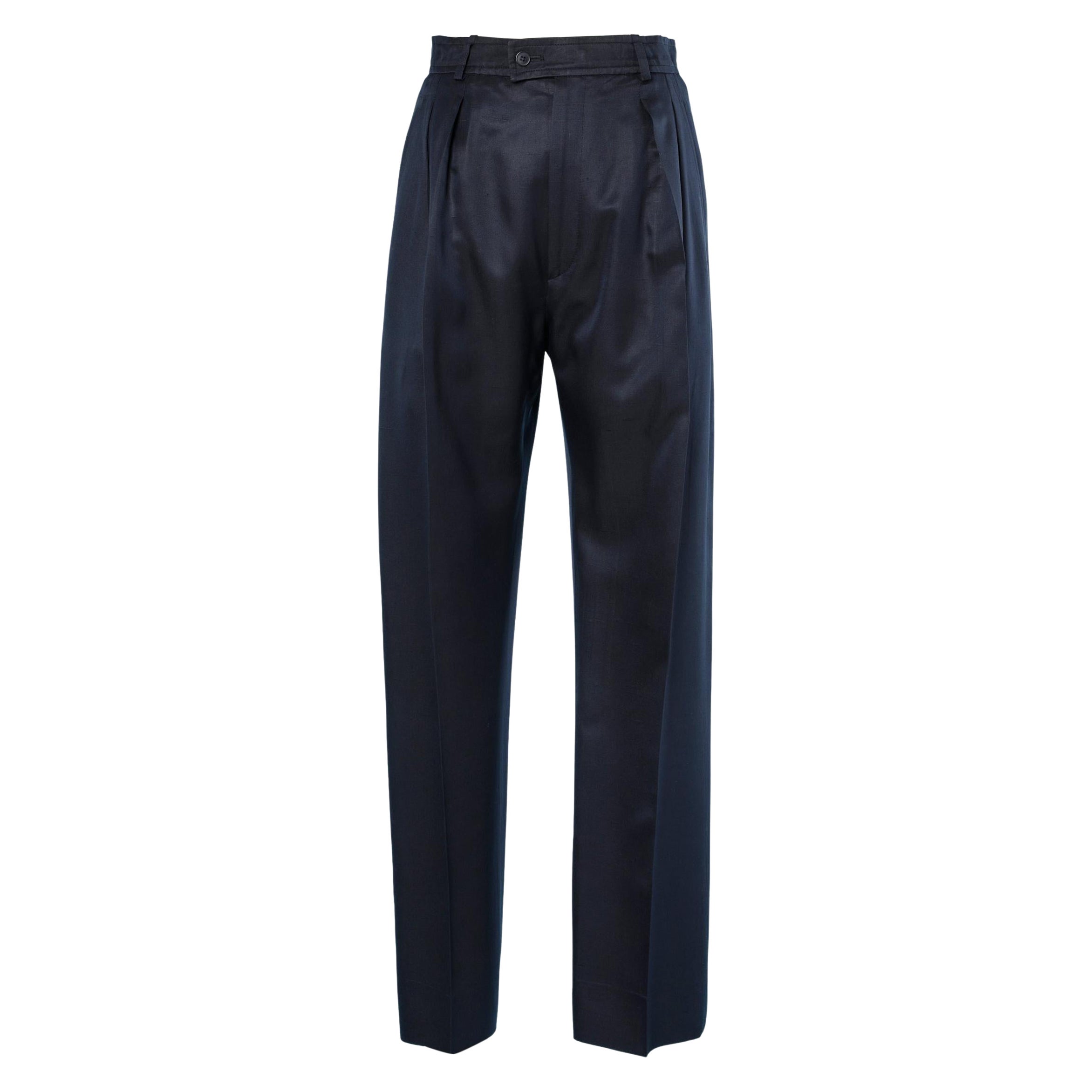 Wild silk navy blue trousers Yves Saint Laurent Rive Gauche 