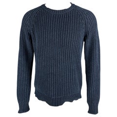 OUR LEGACY Size M Navy Knitted Cotton Crew-Neck Sweater