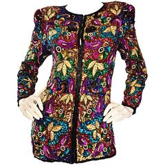 Spectacular Vintage Sequined and Beaded Silk Jacket All - Over Sequins 10