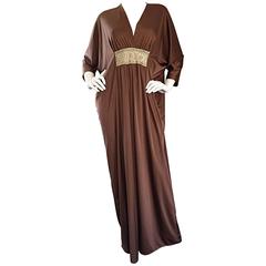 Vintage Lucie Ann of Beverly Hills Light Brown + Gold Grecian Caftan Dress 9