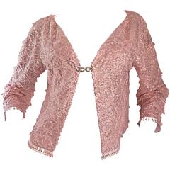 Beautiful 1950s Light Pink Silk Sequin Beaded Silk Rhinestone Jacket Cardigan 8