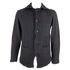 45rpm Size XL Navy Cable Knit Wool / Cotton Patch Pockets Jacket