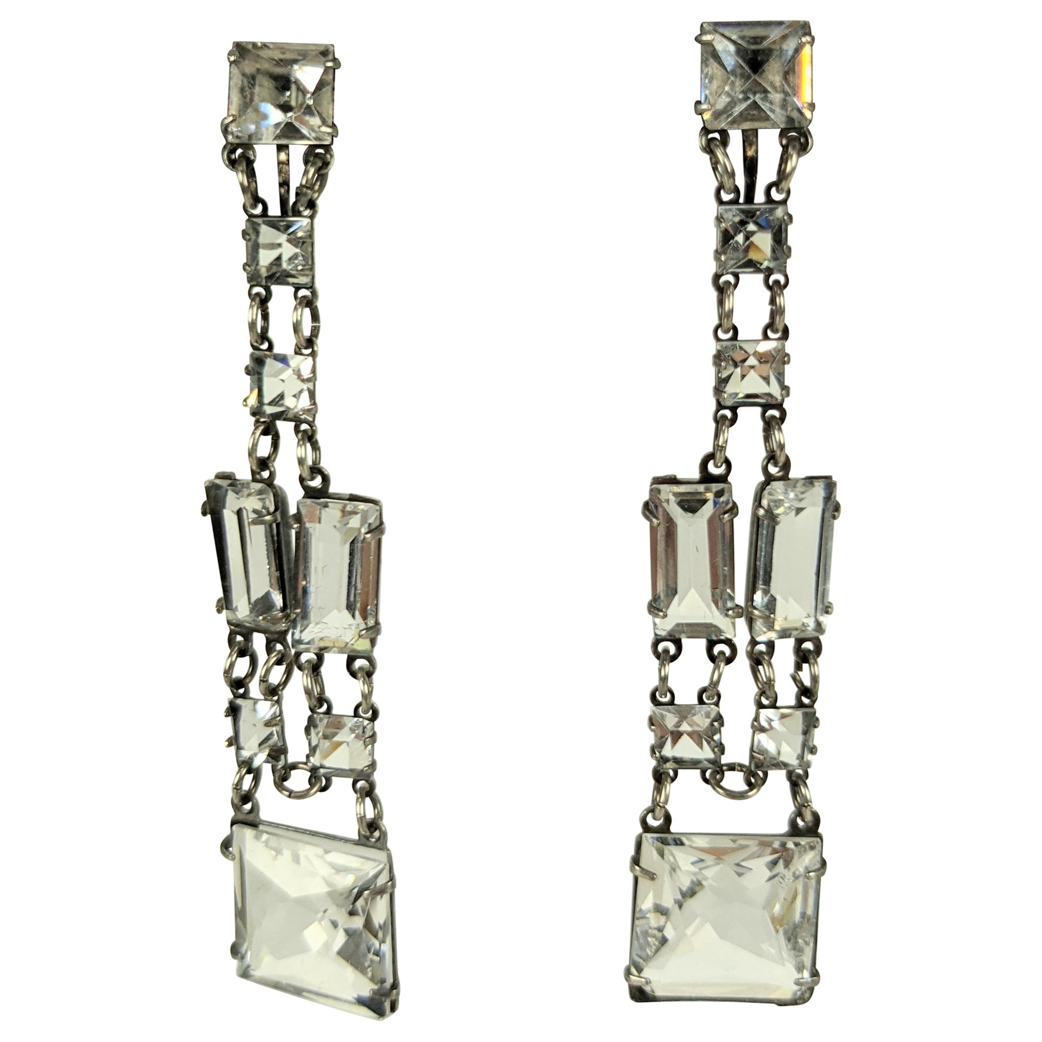 Art Deco Sterling Crystal Paste Drop Earrings