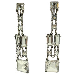 Antique Art Deco Sterling Crystal Paste Drop Earrings