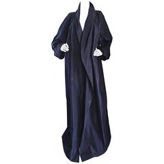 Dramatic Vintage Pamela Dennis Couture Navy Blue Silk Opera Coat Evening Jacket