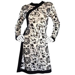 Rare Vintage Vivienne Tam Black and White Tattoo Print Asian Inspired Wrap Dress