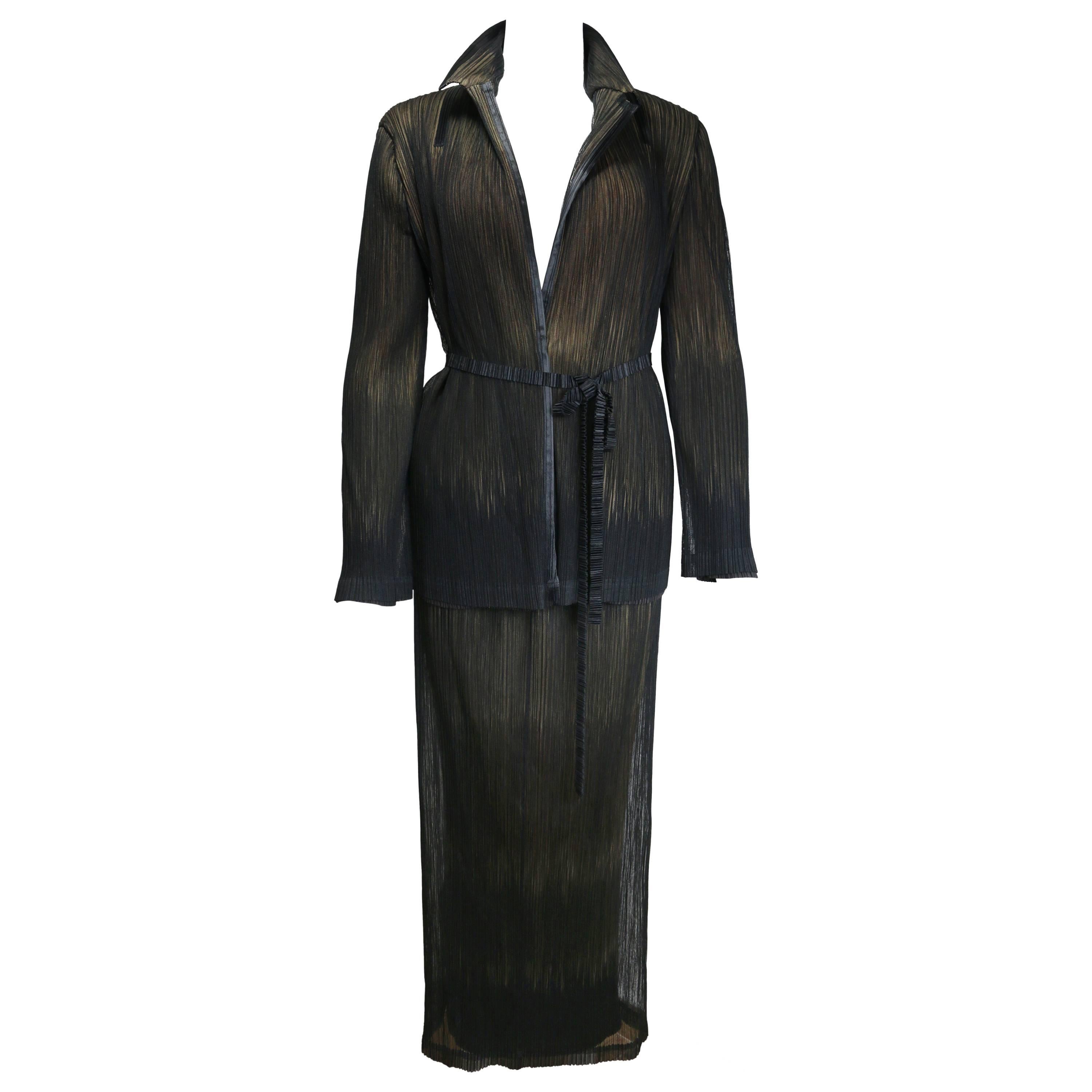 90s Issey Miyake Double Layers Mesh/Pleated Jacket and Skirt Set For Sale