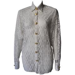 Eclectic Gianni Versace Couture Laser-Cut Sheer White Silk Shirt 10