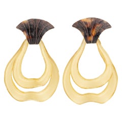 Francoise Montague by Cilea Resin Clip Earrings Dangle Tan and Tortoise Drops