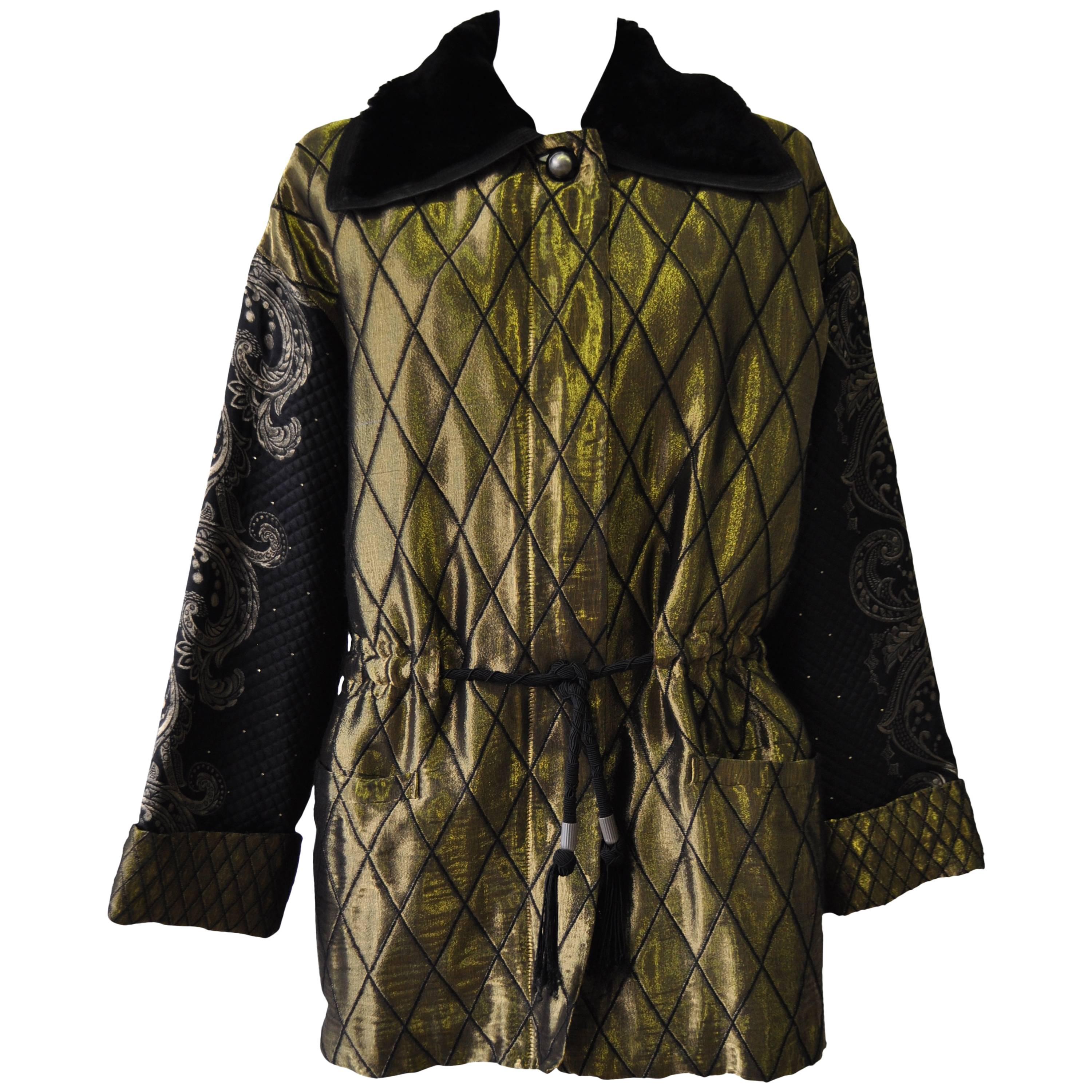 Gianni Versace Silk Metallic Embroidered Parka Jacket For Sale