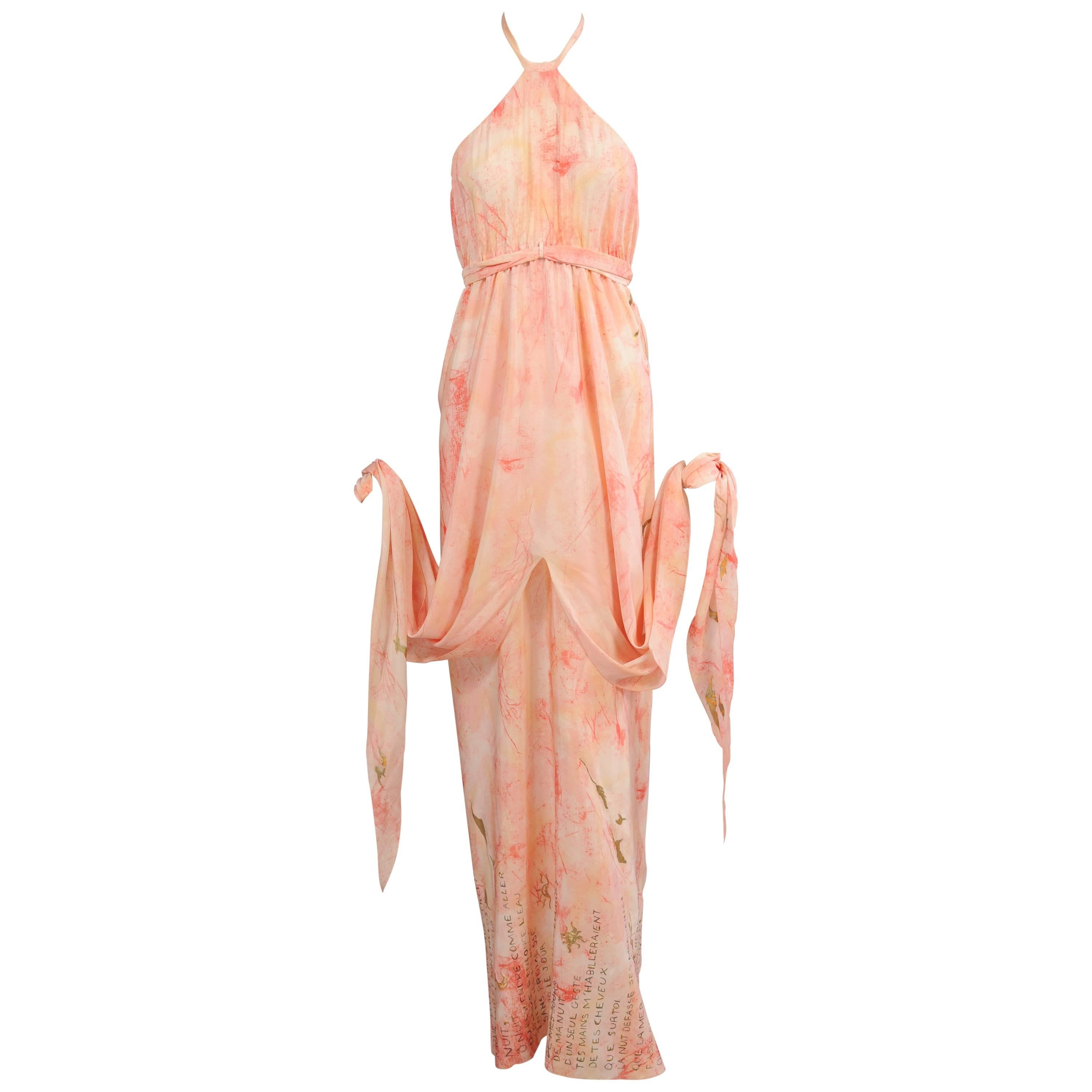 1970's Chloe Hand Painted Silk Halter Dress, Runway Worn