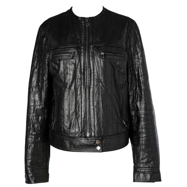 Black leather jacket slightly quilted D&G by Dolce Gabbana at 1stDibs