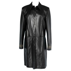 Black leather coat single breasted with gold metallic studs Versace Jean Couture