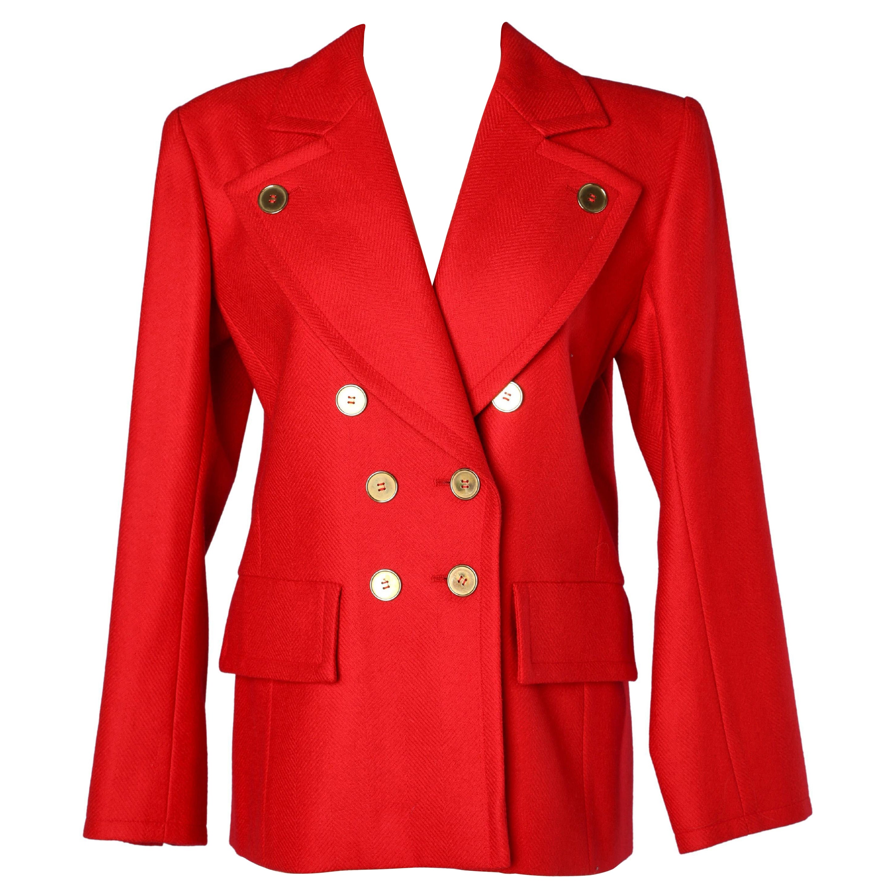 Red wool double-breasted jacket with gold buttons Saint Laurent Rive Gauche For Sale