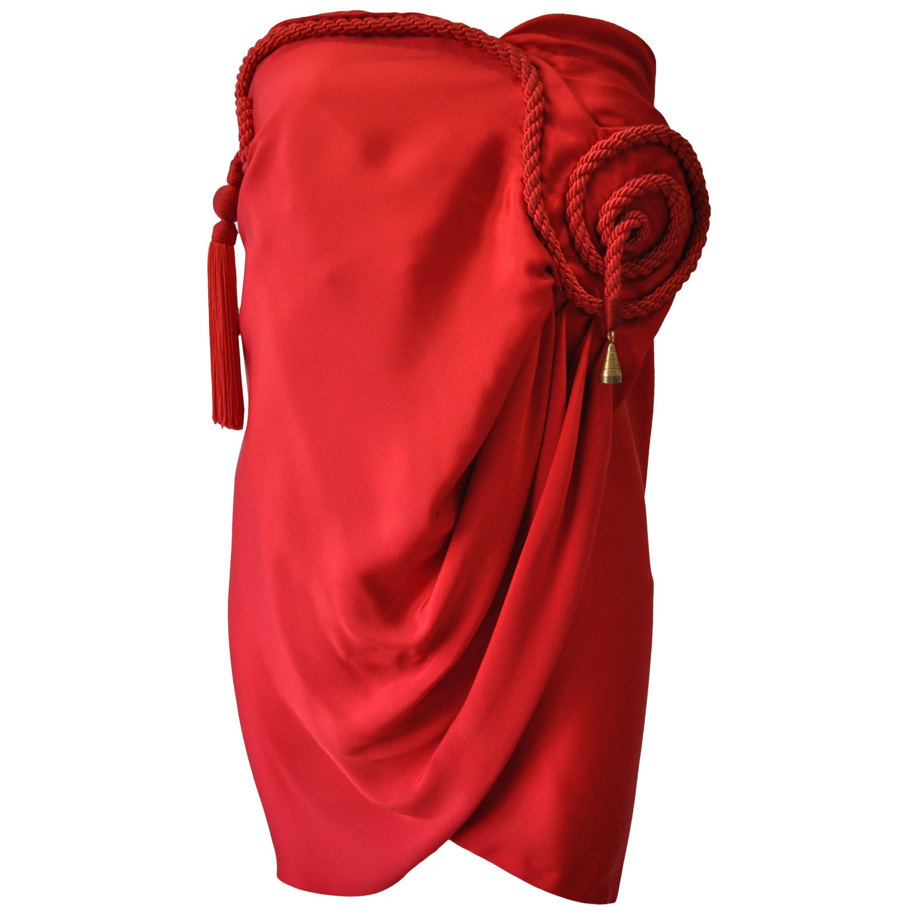 Daring Gianni Versace Couture Silk Tassel Draped Silk Mini Dress For Sale