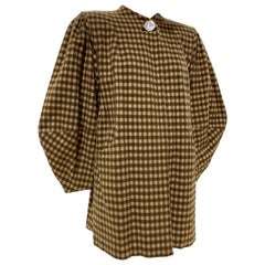 Vintage 1940 Caramel Check Wool Swing Coat W/ Lantern Cut Sleeve & Structured Shoulders