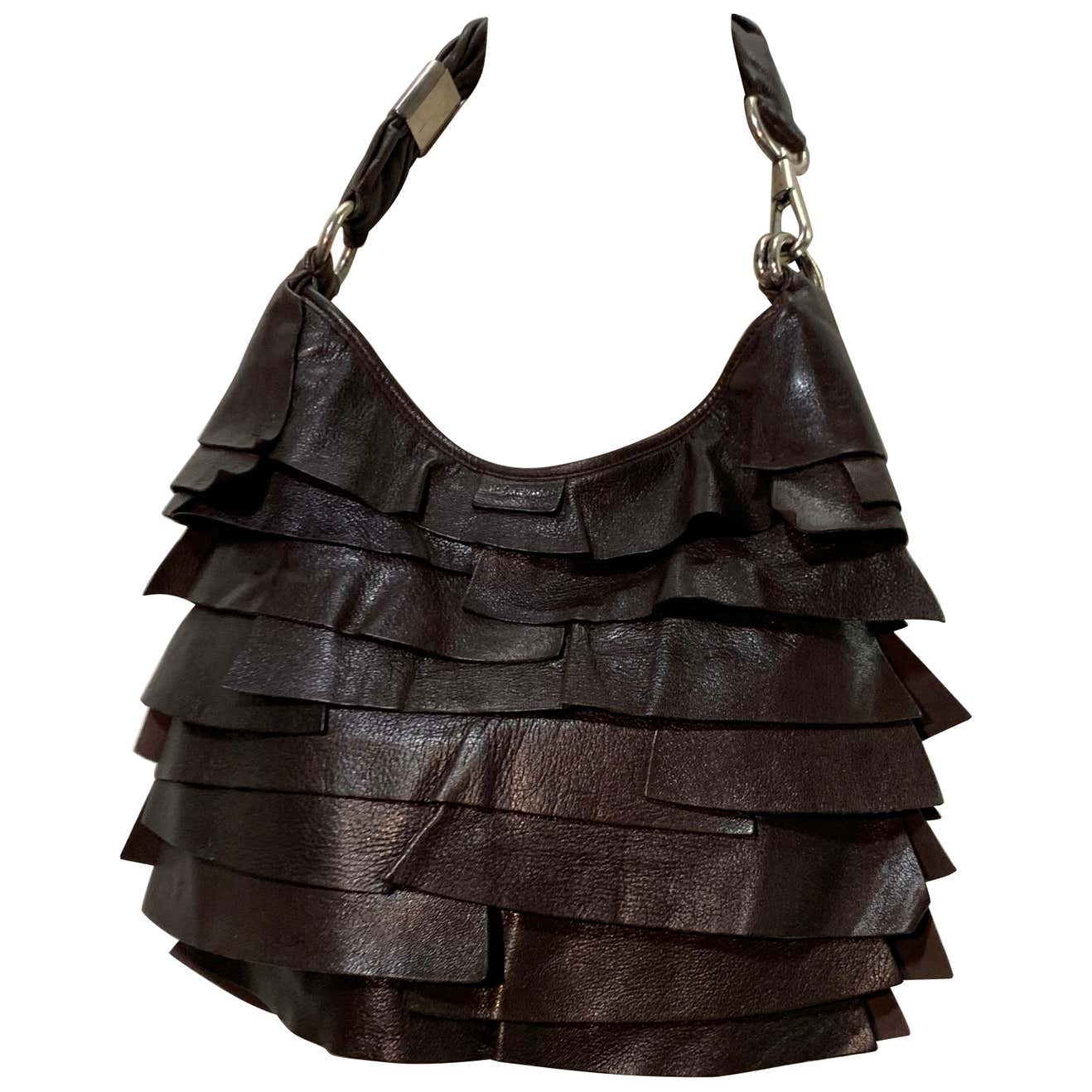 1990s Yves Saint Laurent / Tom Ford Chocolate Brown Leather Ruffled ...
