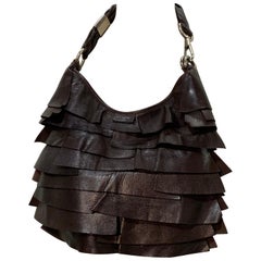 1990s Yves Saint Laurent / Tom Ford Chocolate Brown Leather Ruffled Satchel Bag 