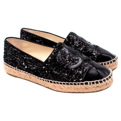 Chanel Black Sequin & Patent Toe Cap Espadrilles