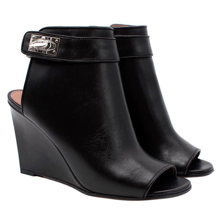 Givenchy Black Leather Silver Shark Tooth Wedge Heeled Booties For Sale