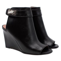 Givenchy Black Leather Silver Shark Tooth Wedge Heeled Booties