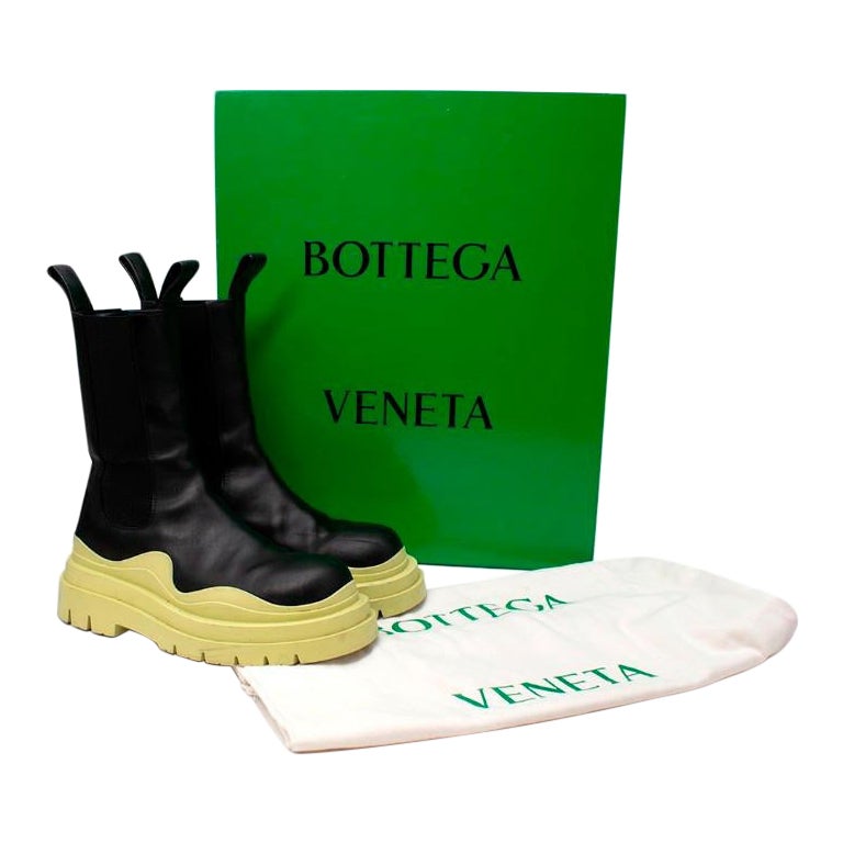 Bottega Veneta Black & Neon Green Tire Leather Boots For Sale